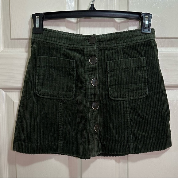 Zara trf Collection Corduroy Skirt Button Front Pockets Green Size Small - Picture 1 of 4